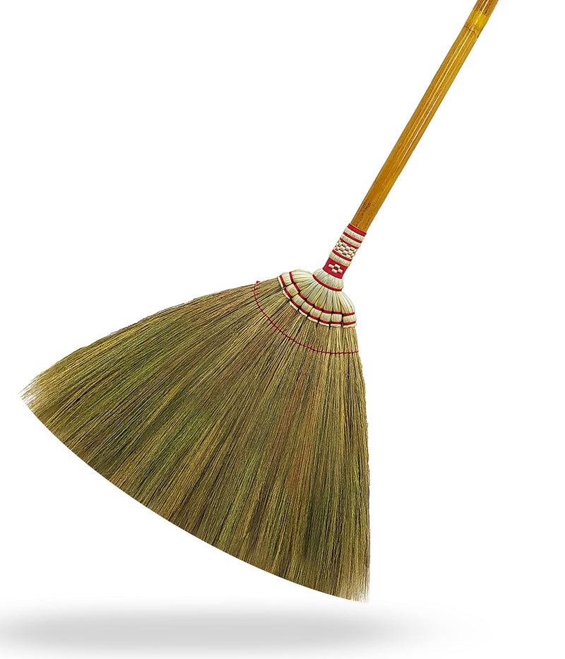Indoor Grass Broom 40 Inch with Bamboo Handled Brooms for Floor Cleaning Smooth  Hard Floor  Sweeping Tool Unique Handmade Craft Broom Design for Home Kitchen Office Courtyard Tiled Floor