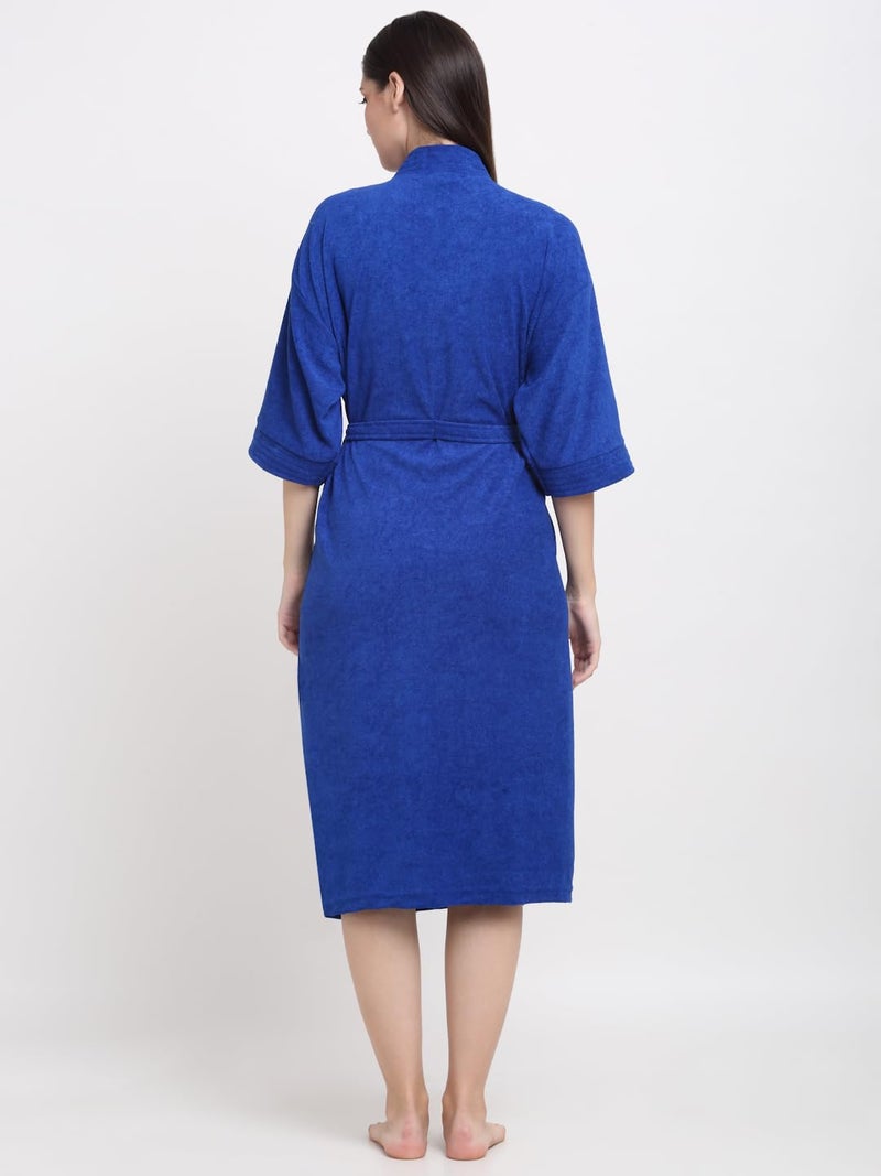 CREEVA Everyday Unisex Micro Terry Bathrobe Collection With kimono collar and 1 Pocket, 3/4 Sleeve Bath Robe Super Soft Light Weight - Turkish Blue - Image 3