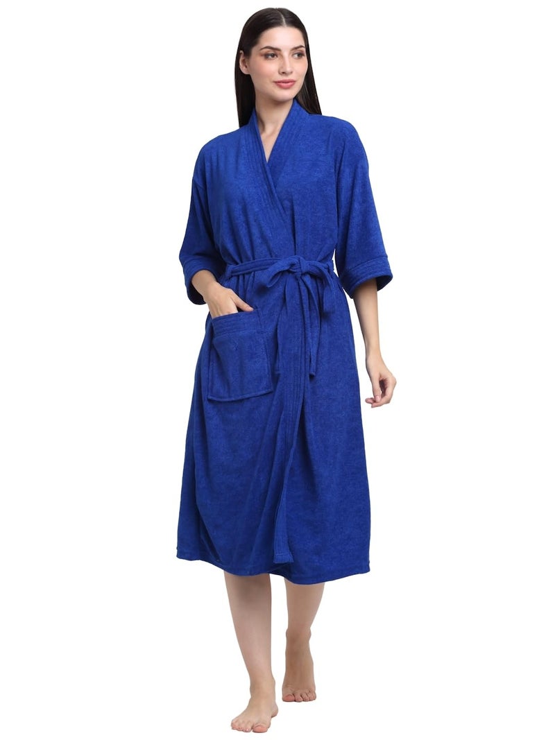 CREEVA Everyday Unisex Micro Terry Bathrobe Collection With kimono collar and 1 Pocket, 3/4 Sleeve Bath Robe Super Soft Light Weight - Turkish Blue - Image 1