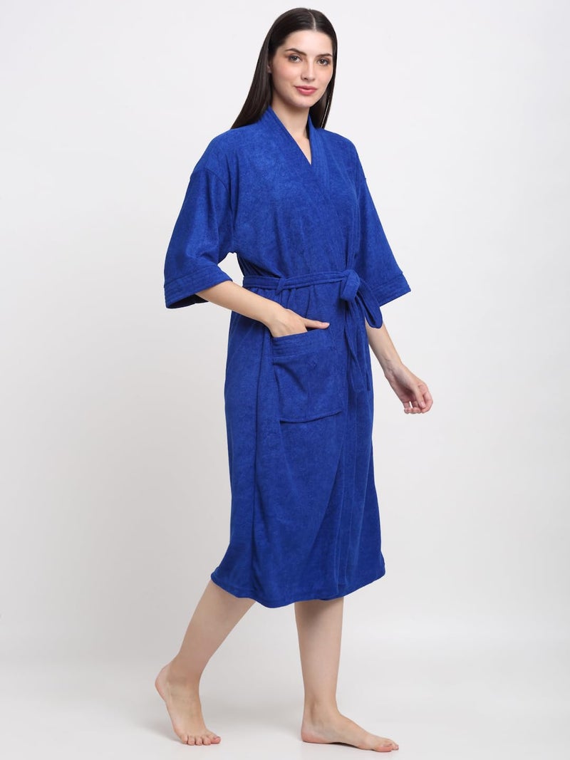 CREEVA Everyday Unisex Micro Terry Bathrobe Collection With kimono collar and 1 Pocket, 3/4 Sleeve Bath Robe Super Soft Light Weight - Turkish Blue - Image 2