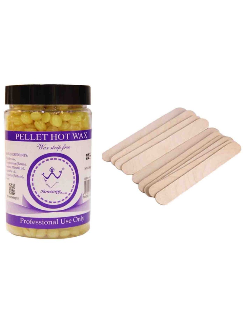Konsung Beauty Hair Removal Hot Wax Honey 200grams with 10 Wooden Sticks (No Waxing Paper Needed)