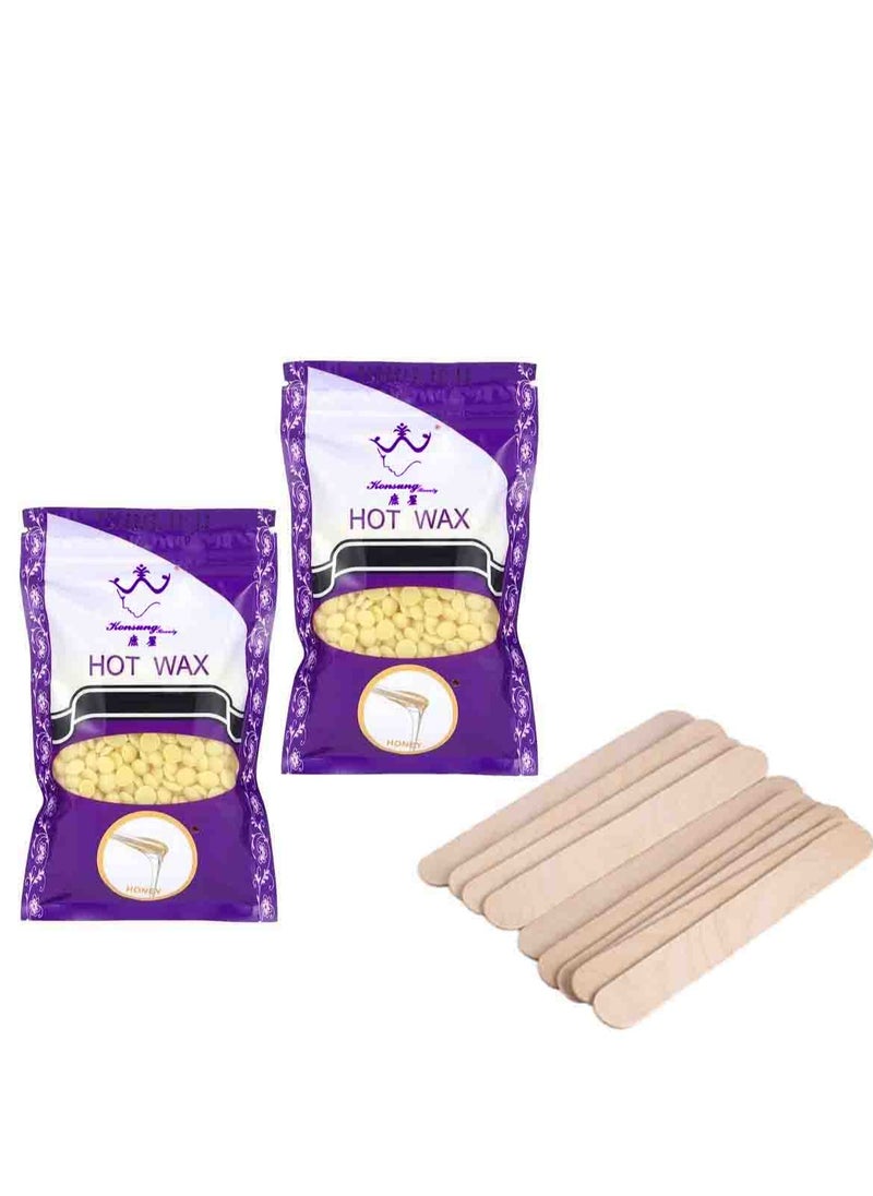 Konsung Beauty - Hair Removal Hot Wax Honey 2pcs*100grams with 10 Wooden Sticks (No Waxing Paper Needed) - Image 1