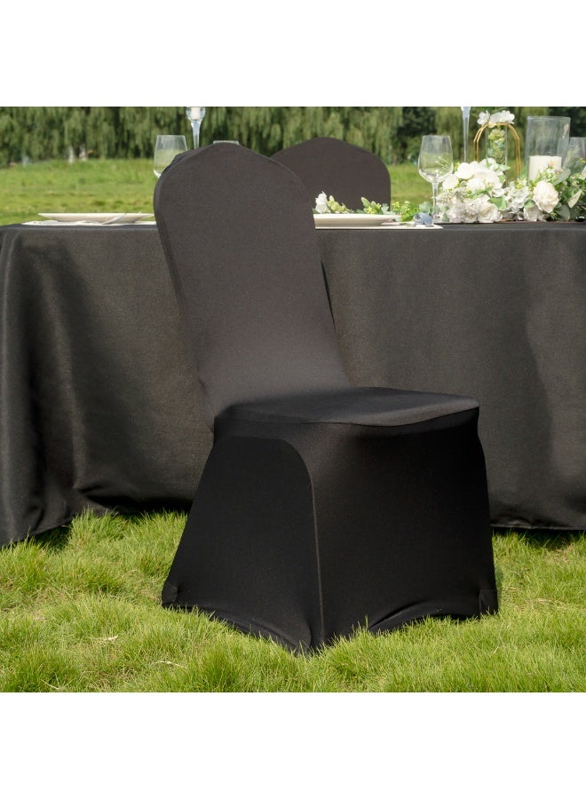 Restaurantware Table Tek 14 x 14 Inch Spandex Chair Covers, 10 Universal Stretch Chair Covers - Washable, Wrinkle-Free, Black Polyester Banquet Chair Covers, Seat Covers For Weddings or Parties, - Image 3