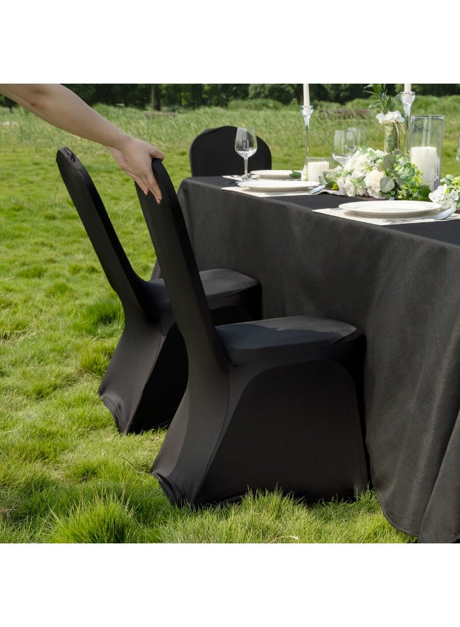 Restaurantware Table Tek 14 x 14 Inch Spandex Chair Covers, 10 Universal Stretch Chair Covers - Washable, Wrinkle-Free, Black Polyester Banquet Chair Covers, Seat Covers For Weddings or Parties, - Image 4