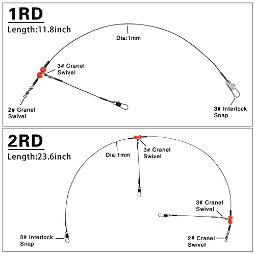 Shaddock Fishing Fishing Leader Rigs Saltwater Tackle Rigs with Swivels Snaps, High Strength Wire Leaders Rigging Surf Fishing Gear Equipment for Lures Bait Hooks Catfish Walleye, Black, 1arm, 12pcs - Image 3