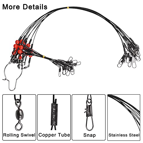 Shaddock Fishing Fishing Leader Rigs Saltwater Tackle Rigs with Swivels Snaps, High Strength Wire Leaders Rigging Surf Fishing Gear Equipment for Lures Bait Hooks Catfish Walleye, Black, 1arm, 12pcs - Image 2