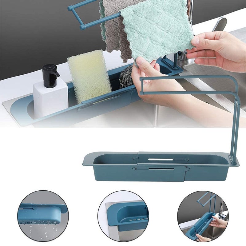 KREZON Adjustable Drainer Sink Tray Sponge Soap Holder Plastic Long Sink Shelf Expandable Kitchen Drying Basket Rack BrushSoap Drainer Rack 1 pcs - Image 3