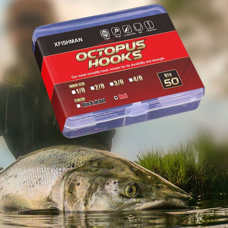 XFISHMAN Octopus Hook - 1/0, Red, 50 Pack - Image 5