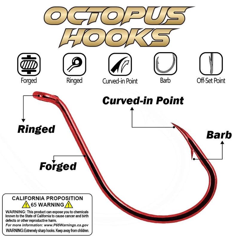 XFISHMAN Octopus Hook - 1/0, Red, 50 Pack - Image 3