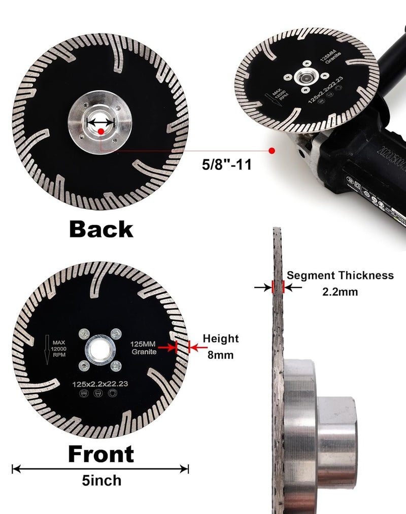 Casaverde 5" Diamond Granite Blade with Removable 5/8-11 Thread Cuts for Granite,Marble,Engineered Stone and Ceramic Tiles - Image 4