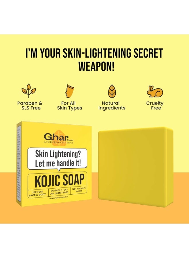 GHAR SOAPS Kojic Acid 2% Soap with Niacinamide | For Pigmentation, Sun Damage, Brightening Underarm & Minimizes Dark Spot | Soap for Men & Women | Suitable for All Skin Types | (Pack of 1) (100 g) - Image 3