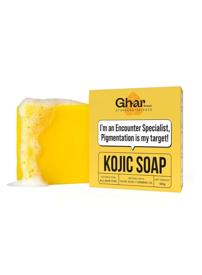 GHAR SOAPS Kojic Acid 2% Soap with Niacinamide | For Pigmentation, Sun Damage, Brightening Underarm & Minimizes Dark Spot | Soap for Men & Women | Suitable for All Skin Types | (Pack of 1) (100 g) - Image 1