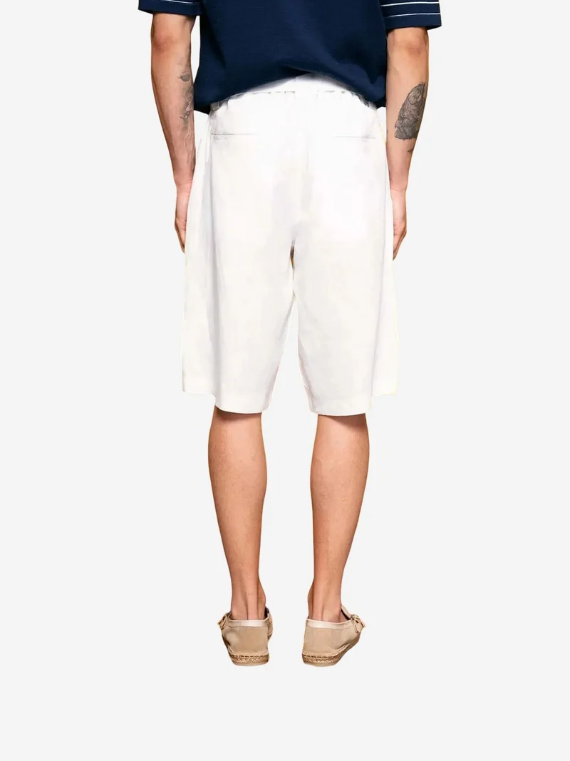 Giesto White GIESTO Men's Linen Blend High-Waist Chino Shorts for Men | Best Price UAE