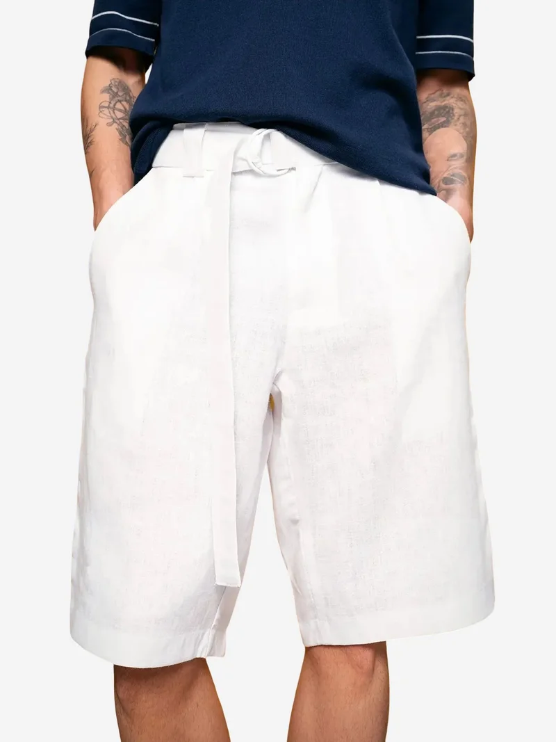 Giesto White GIESTO Men's Linen Blend High-Waist Chino Shorts for Men | Best Price UAE