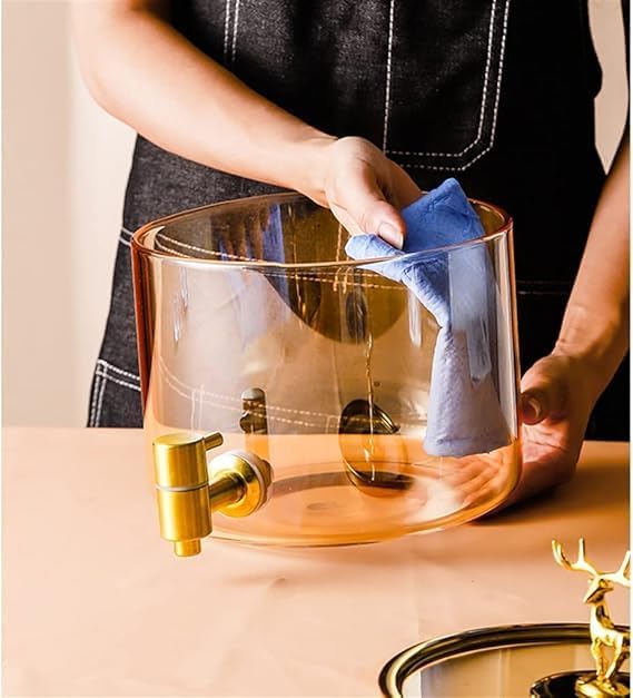 Encheng 2.6 LTR Glass Beverage Dispenser with Wooden Stand & Golden Spigot and Deer Topper – Luxury Water Drink Dispenser Jar with Lid for Juice Water, Cocktails & Party Serving (QZ Dispenser) - Image 3