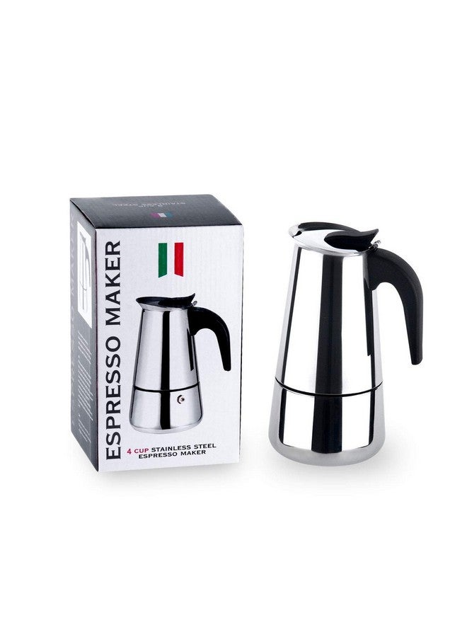 Saiyam صانعة الإسبريسو من الفولاذ المقاوم للصدأ سايام، موقد قهوة، صانعة قهوة إيطالية، وعاء موكا (4 أكواب - 200 مل، فضي) - Image 1