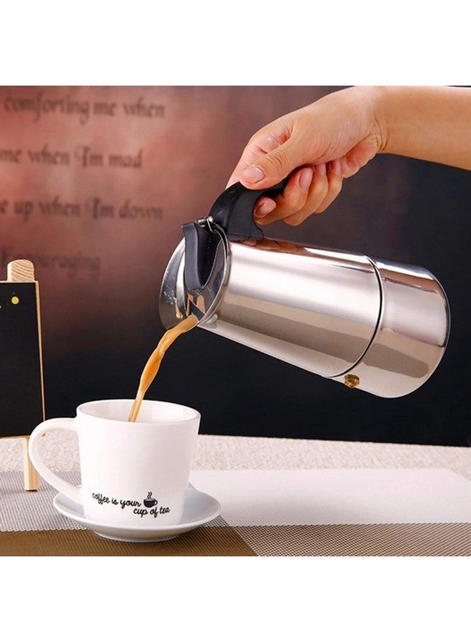 Saiyam صانعة الإسبريسو من الفولاذ المقاوم للصدأ سايام، موقد قهوة، صانعة قهوة إيطالية، وعاء موكا (4 أكواب - 200 مل، فضي) - Image 2