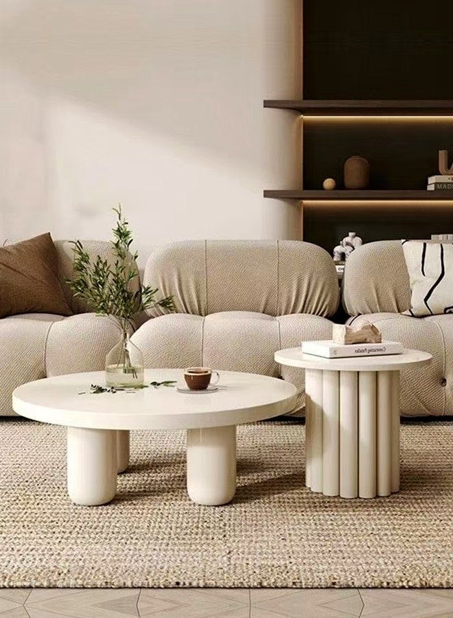 فاشون هوم مجموعة من طاولتي قهوة بتصميم عصري متعدد الأغراض، طاولة مستديرة منخفضة المركز، طاولة أريكة خشبية متينة لغرفة المعيشة والمكتب المنزلي، مقاس 70×37 و50×45 سم - Image 2