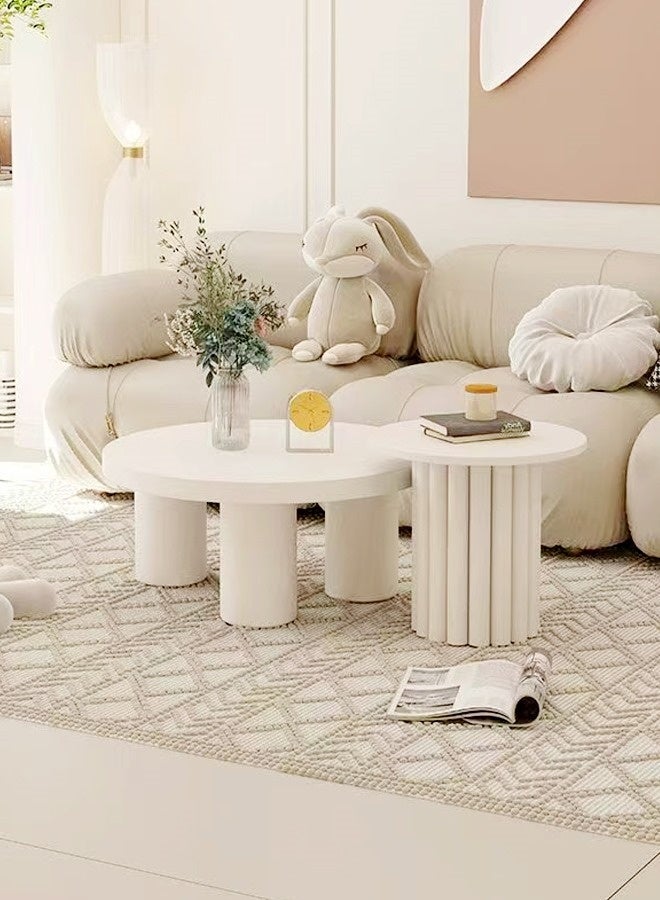 فاشون هوم مجموعة من طاولتي قهوة بتصميم عصري متعدد الأغراض، طاولة مستديرة منخفضة المركز، طاولة أريكة خشبية متينة لغرفة المعيشة والمكتب المنزلي، مقاس 70×37 و50×45 سم - Image 5