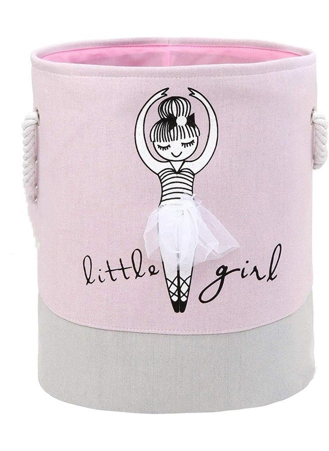yongsheng Foldable Barrel Clothing Storage Laundry Basket Grey/Pink 35x40cm， Laundry Basket Canvas Collapsible Organizer Storage Basket for Boys Girls Laundry Hamper Toy Bins Gift Baskets Bedroom Clothes Children Nursery (little girl)  - Image 1