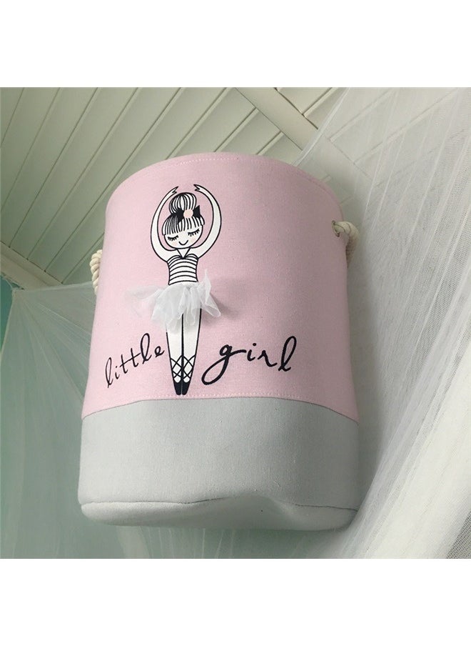 yongsheng Foldable Barrel Clothing Storage Laundry Basket Grey/Pink 35x40cm， Laundry Basket Canvas Collapsible Organizer Storage Basket for Boys Girls Laundry Hamper Toy Bins Gift Baskets Bedroom Clothes Children Nursery (little girl)  - Image 2