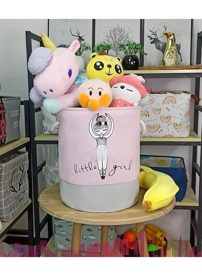 yongsheng Foldable Barrel Clothing Storage Laundry Basket Grey/Pink 35x40cm， Laundry Basket Canvas Collapsible Organizer Storage Basket for Boys Girls Laundry Hamper Toy Bins Gift Baskets Bedroom Clothes Children Nursery (little girl)  - Image 3