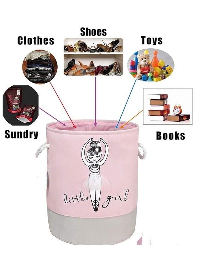 yongsheng Foldable Barrel Clothing Storage Laundry Basket Grey/Pink 35x40cm， Laundry Basket Canvas Collapsible Organizer Storage Basket for Boys Girls Laundry Hamper Toy Bins Gift Baskets Bedroom Clothes Children Nursery (little girl)  - Image 5