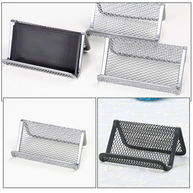 6 Pcs Metal Mesh Business Card Holder And Tablet Stand Organizer Black Silver - Image 5