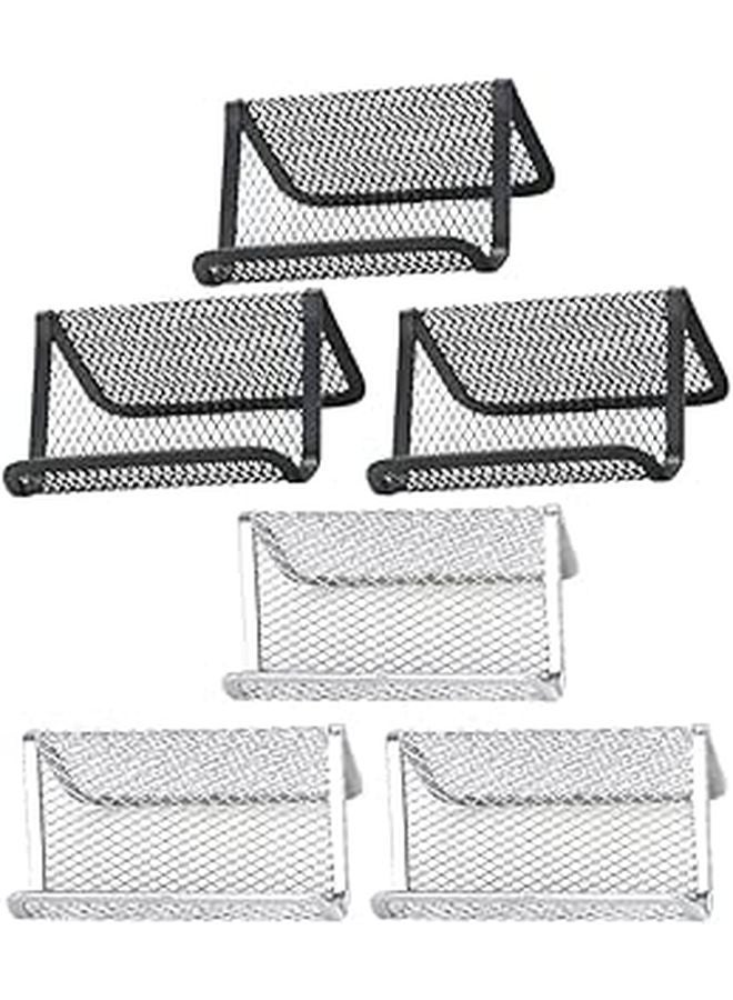 6 Pcs Metal Mesh Business Card Holder And Tablet Stand Organizer Black Silver - Image 1