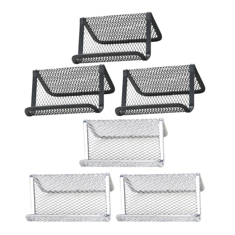 6 Pcs Metal Mesh Business Card Holder And Tablet Stand Organizer Black Silver - Image 2