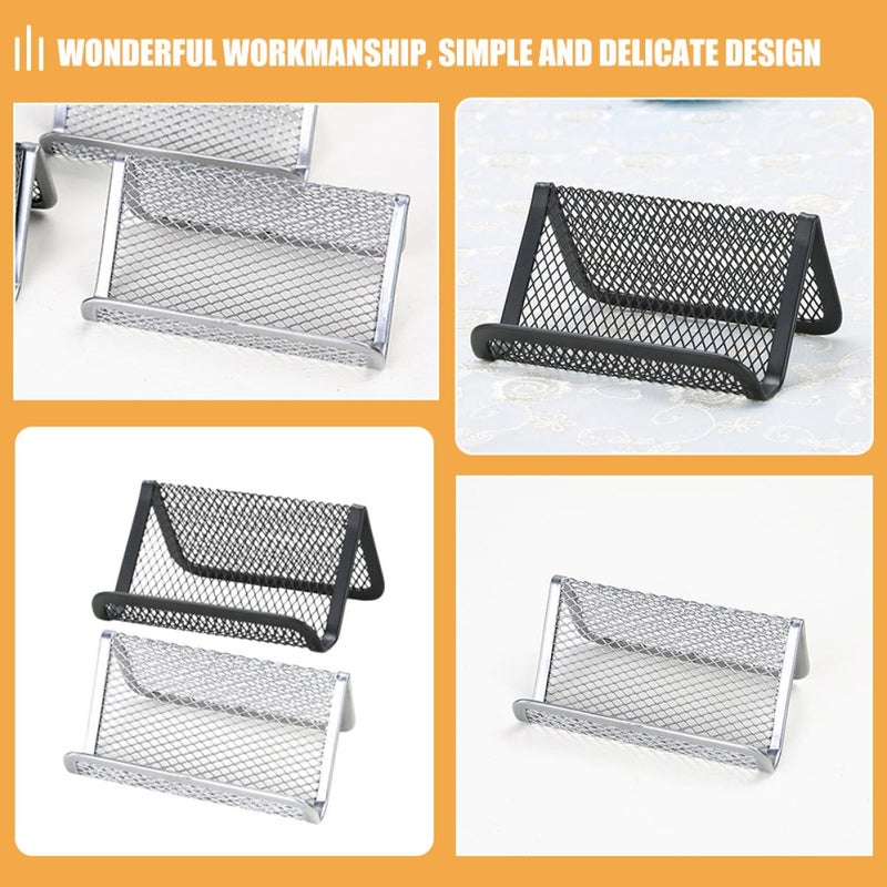6 Pcs Metal Mesh Business Card Holder And Tablet Stand Organizer Black Silver - Image 4