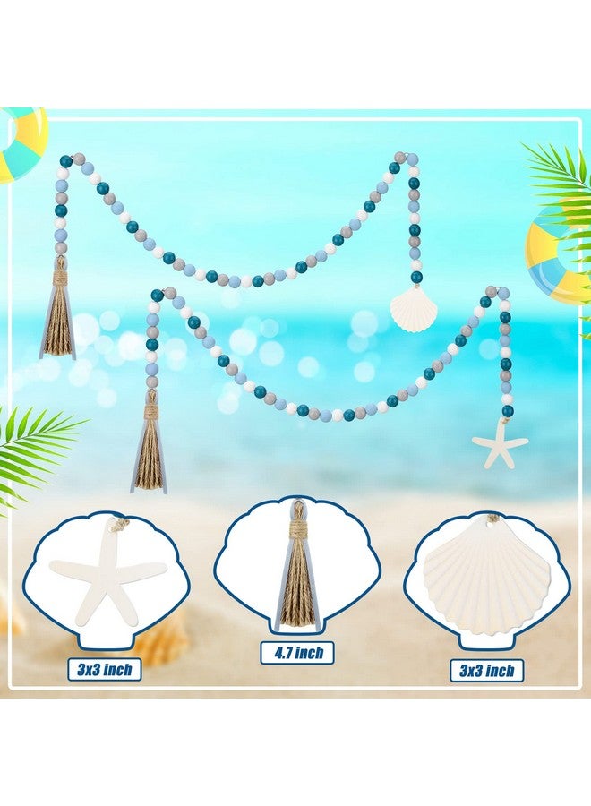 Janinka Seashell Wood Bead Garland 2 Pieces Farmhouse Beads Garland with Tassels Decorative Beads Home Decor Nautical Farmhouse Tiered Tray Decorations Set Coastal Garland for Home Kitchen Decor - Image 5