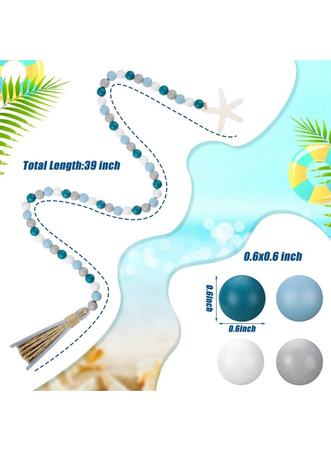 Janinka Seashell Wood Bead Garland 2 Pieces Farmhouse Beads Garland with Tassels Decorative Beads Home Decor Nautical Farmhouse Tiered Tray Decorations Set Coastal Garland for Home Kitchen Decor - Image 3