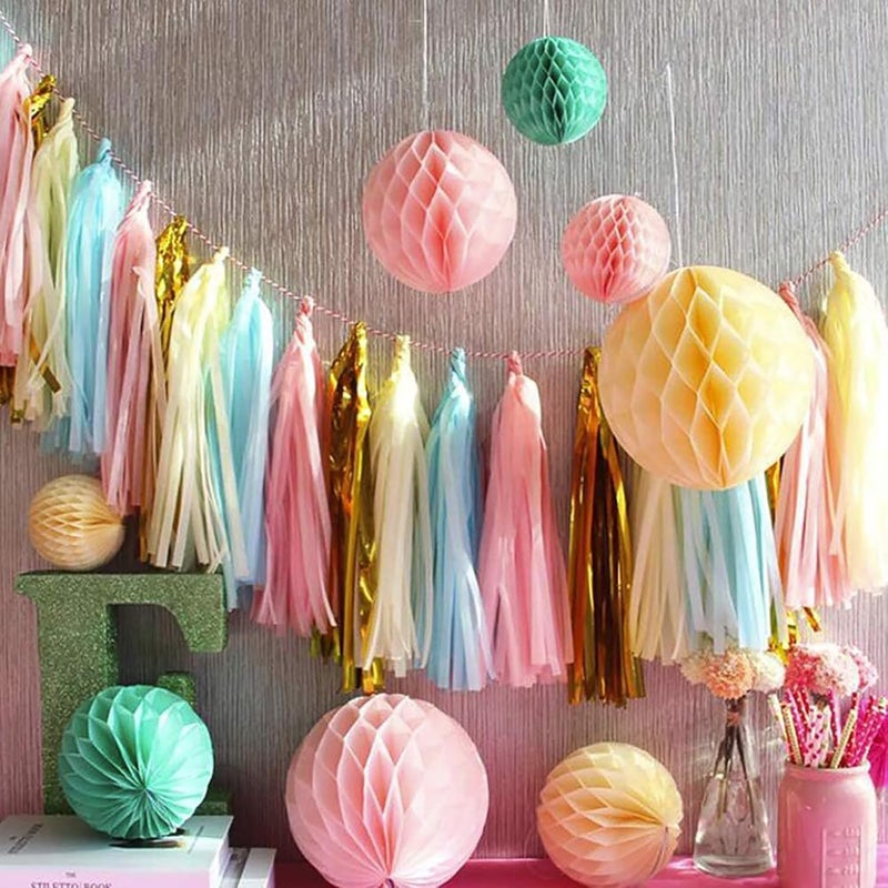 ZOOYOO Shiny Tassel Garland Tissue Paper Tassel Banner,Table Decor,DIY Kits for Party, Tassels Party Decoration,Pack of 20(Lavender,Light Blue,Mint,Silver) - Image 3