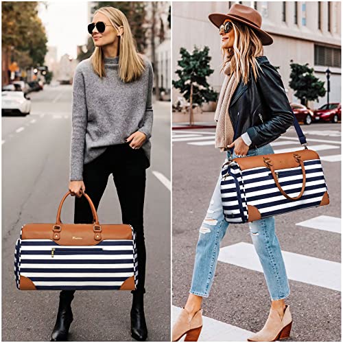 Bosidu Weekender Bags for Women Canvas Travel Duffel Bags with Shoe compartment Overnight Carry On Large Duffle Bag for Travel Business Trip Gym Sport Daily use - Image 3