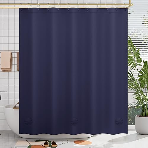 AmazerBath Navy Blue Shower Curtain Thick PEVA Heavy Duty Waterproof 72x72 with 3 Weighted Stones and 12 Grommets