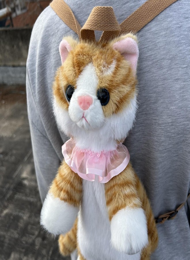 Ueeksry Stuffed Animals Backpack - Lifelike Stuffed Cat Plush Backpack, Handmade Cute Realistic Cat Shaped Bag - Yellow - Image 2