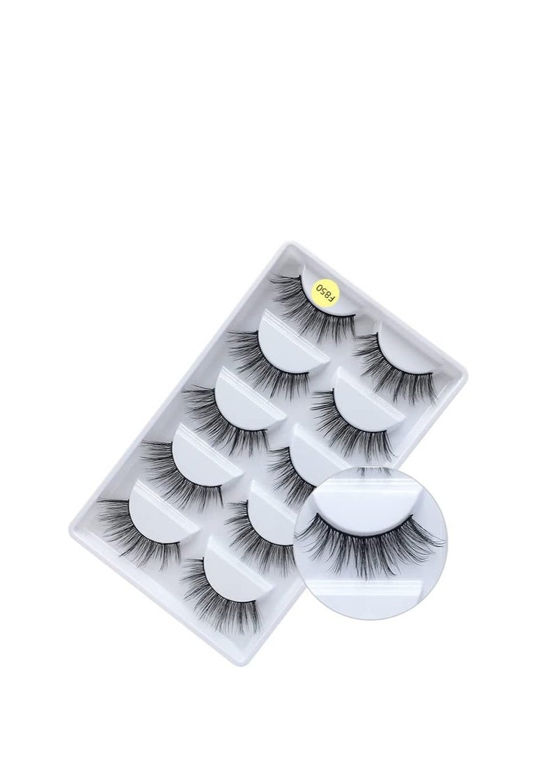 ORiTi False Eyelashes, 5 Pairs 3D Natural Fluffy Fake Lashes, Hand-made Dramatic Thick Crossed Cluster Fake Eye Lashes,Reusable Soft Long Lashes Pack for Makeup (F850) - Image 2