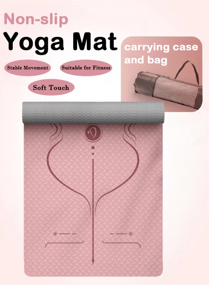 PHISMA Yoga Mat, Extra Thick 6MM TPE Fitness Exercise Mat with Carrying Sling & Storage Bag - Non-Slip Dual-Sided (183x80cm) - (Pink) - Image 1