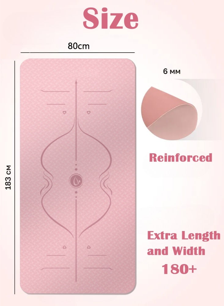 PHISMA Yoga Mat, Extra Thick 6MM TPE Fitness Exercise Mat with Carrying Sling & Storage Bag - Non-Slip Dual-Sided (183x80cm) - (Pink) - Image 2