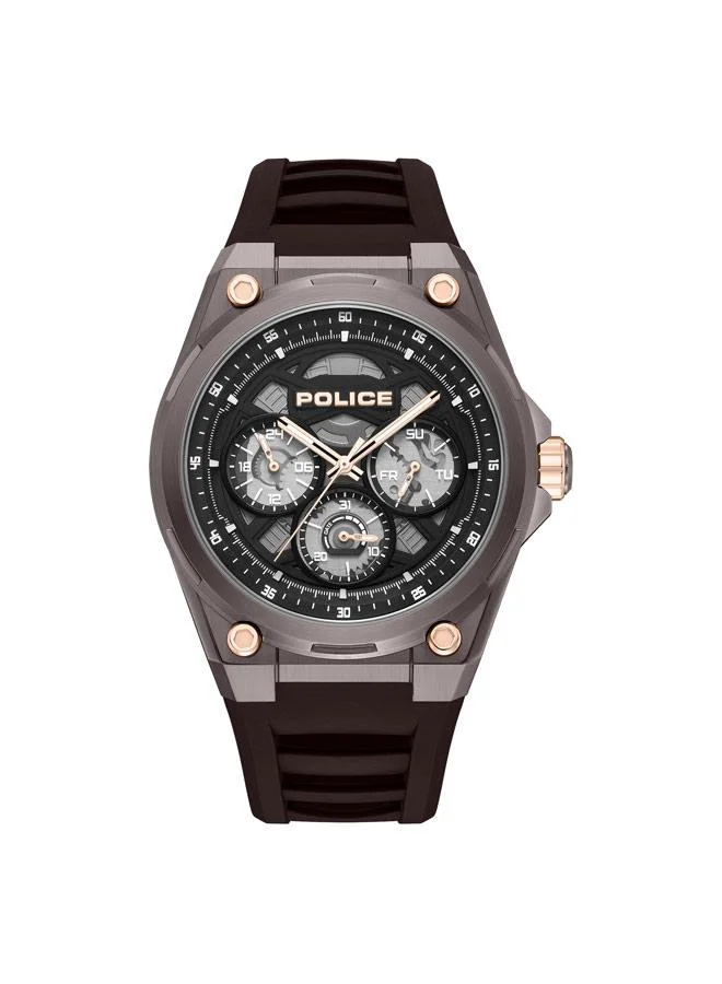 بوليس Dominion Black Dial Silicone Strap Multifunction Watch for Men, 45mm