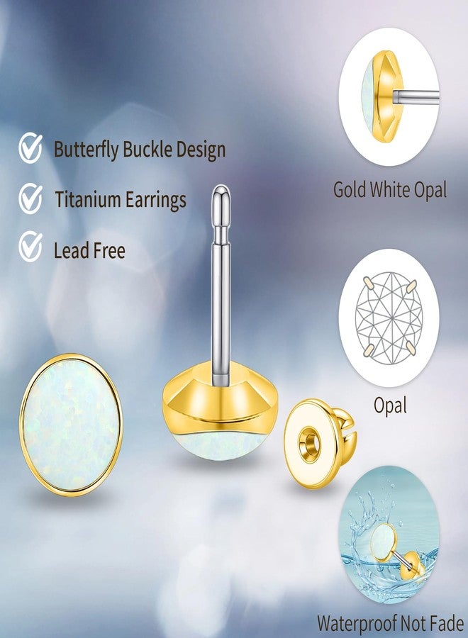 Limerencia Titanium Earrings, White/Blue/Black Opal Stud Earrings, F136 Implant Grade|Suitable for Sensitive Ears of Both Men and Women - Image 2