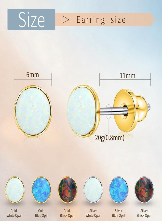 Limerencia Titanium Earrings, White/Blue/Black Opal Stud Earrings, F136 Implant Grade|Suitable for Sensitive Ears of Both Men and Women - Image 4