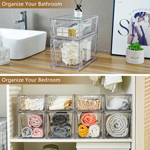 Clemate 6Pack Stackable Kitchen Storage Organizer, Pantry Organizers and Storage, Clear Foods Organizer Bins with Handles, Easily Assemble for Bathroom, Kitchen, Pantry, Cabinet, Closet - Image 5