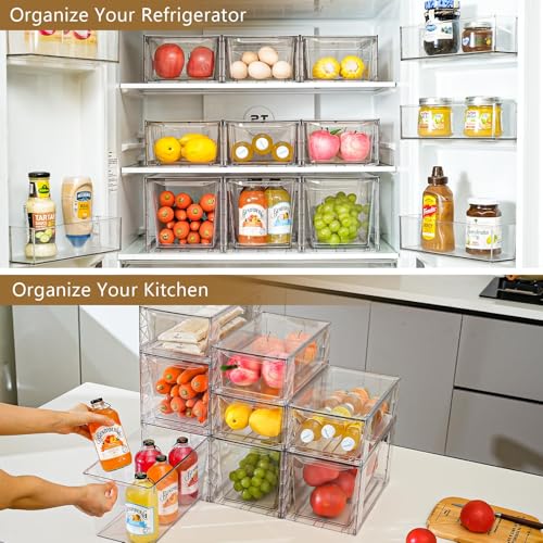 Clemate 6Pack Stackable Kitchen Storage Organizer, Pantry Organizers and Storage, Clear Foods Organizer Bins with Handles, Easily Assemble for Bathroom, Kitchen, Pantry, Cabinet, Closet - Image 4