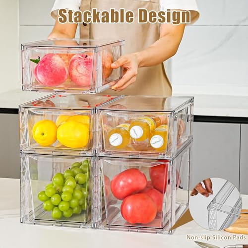 Clemate 6Pack Stackable Kitchen Storage Organizer, Pantry Organizers and Storage, Clear Foods Organizer Bins with Handles, Easily Assemble for Bathroom, Kitchen, Pantry, Cabinet, Closet - Image 2