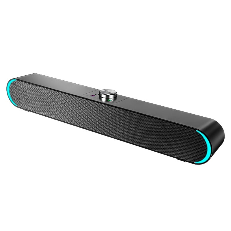 USB Wired Computer Speaker 2.0 Channel Stereo Surround Soundbar - Lossless Bass 3.5mm Plug Multi-Knob Control Cool LED Light Black Plastic for Desktop Laptop TV Smartphone Tablet MP3 MP4 - Image 1