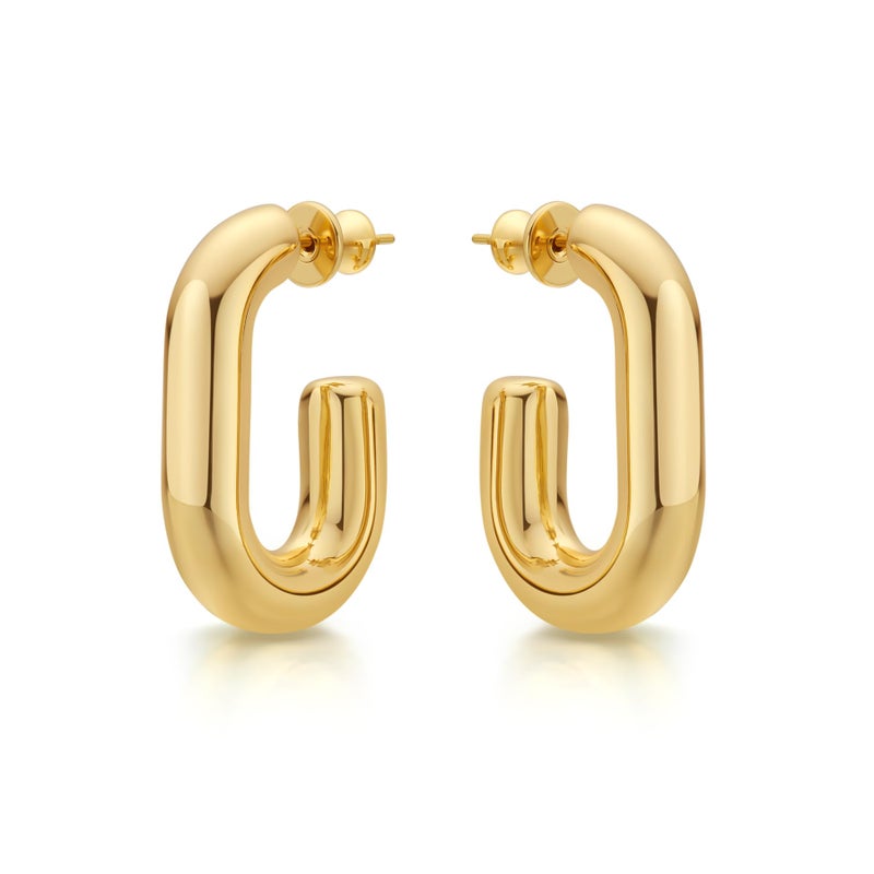 FRUMOS Chunky Gold U-Shaped Hoop Earrings for Women, 18K Gold Plated Open Rectangle Hoops, Lightweight Bold Minimalist Earrings for Everyday Wear - Image 1