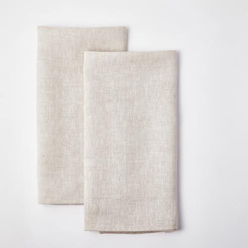 INYOWAKI 100% Pure Flax Linen Kitchen Hand Towels Set of 2 - Quick Dry Extra Soft 20 x 27 Inch Tea Dish Towels - Handcrafted with Hanging Loop - (Linen) - Image 1