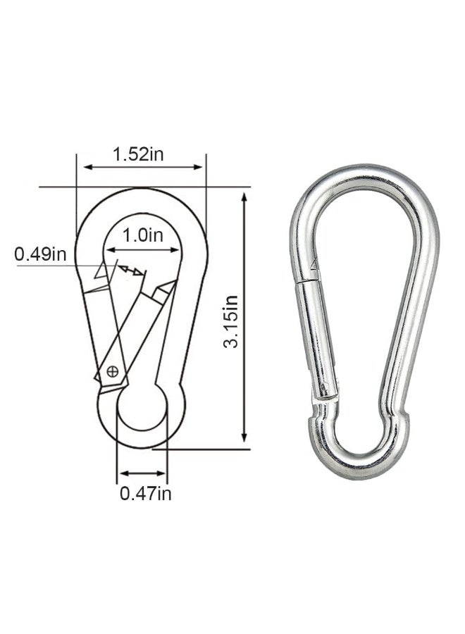 JCD 4PCS Stainless Steel Carabiner Clips, Heavy Duty Spring Snap Hooks with Locking Mechanism for Outdoor Camping Hiking - Image 2